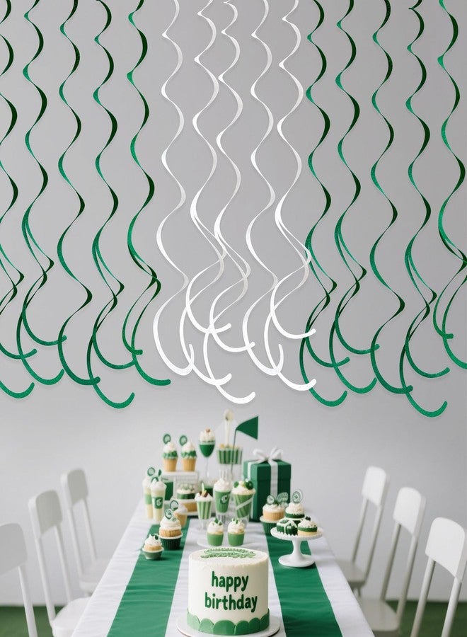 pinkblume 36 Pcs Green White Hanging Swirl Decorations Felt Swirl Streamer Spiral Ceiling Garland for Birthday Graduation Wedding Retirement Baby Shower Spring Summer Christmas Masters Golf Party Decor Supplies - Image 5